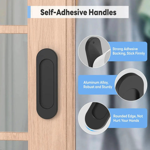 2 Pack 4 Inch Self Adhesive Sliding Door Handles Aluminum Alloy No Drill Installation Ideal For Push Pull Glass Barn Doors