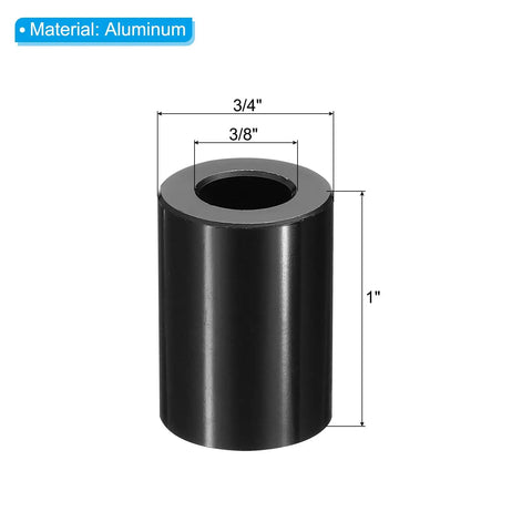 Durable Aluminum Spacers Pack of 5, M10 Outer Diameter Three Quarter Inch, One Inch Length, Black Anodized, Side View