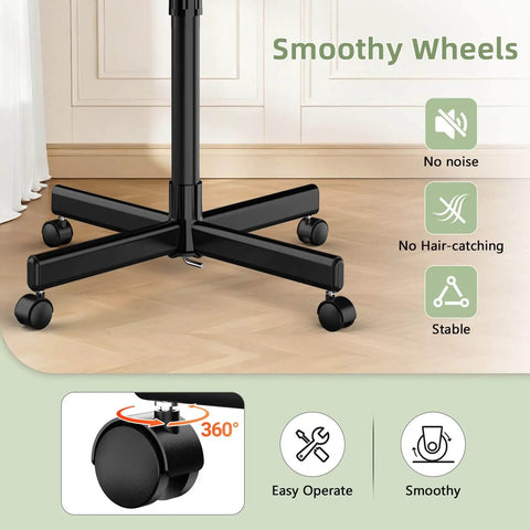 Premium Aluminum Tattoo Tray On Wheels For Salons And Clinics, 36 Inch Rolling Service Cart base showing 360-degree wheels