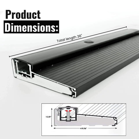 Black Adjustable Aluminum Threshold, Threshold Extension, Short Width, Hidden Screw Design, cross-section view, 36 Inch