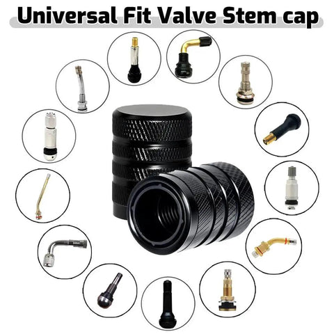4 Piece Black Anodized Aluminum Plastic Composite Tire Valve Stem Caps With Integrated Plastic Sleeve