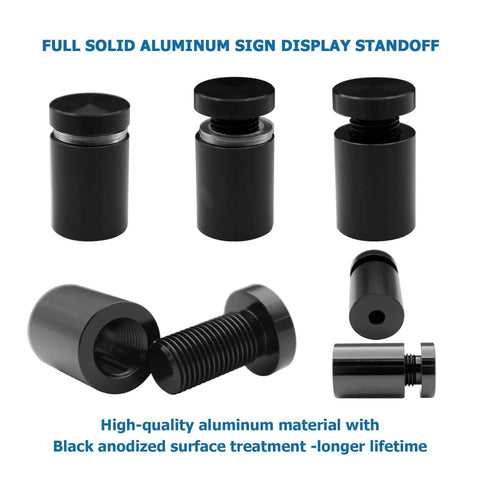 Aluminum Solid Sign Standoff Screws 12 Pack Five Eighths By Three Quarters Inch For Acrylic And Glass Displays Black Anodized Finish