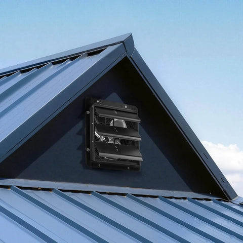 Beefy 10 Inch Wall Mounted Attic Exhaust Fan With 900 CFM And Stepless Variable Speed Control Automatic Shutter on attic wall