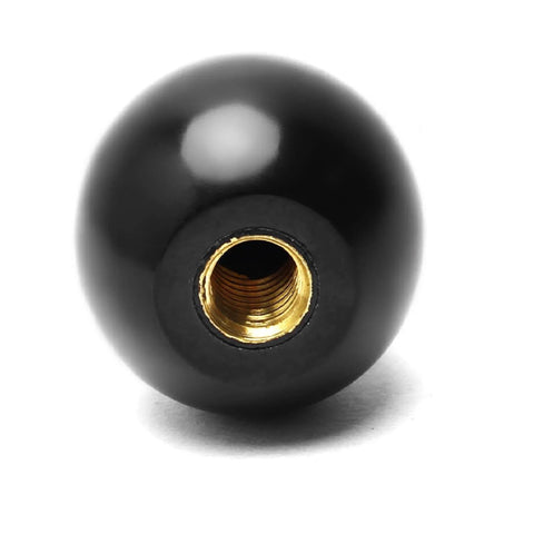 Close-up of a Five Pack 3/8-16 Threaded Ball Knobs For Lawn Mowers 1-3/8 Inch Diameter Bakelite Thermoset Handle Black