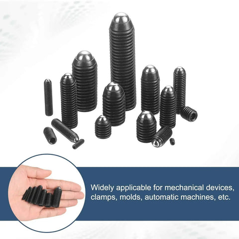 10 Pieces M16 X 30mm Screw Thread Ball Plungers With Hex Socket High Carbon Steel Construction displayed in various sizes.