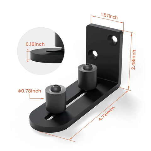 Sliding Barn Door Bottom Floor Guide With Adjustable Wall Mount Roller Guides, Flush Flat Bottom Design, stable black steel