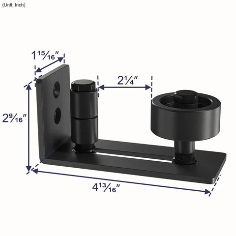 Sliding Barn Door Floor Guide for Bottom Adjustable Roller - 8 Setup Options for DIYers - Flush Design Bottom Flat Barn Door Floor Guide Stay Roller (Black) 1PCS product image with dimensions and measurements.