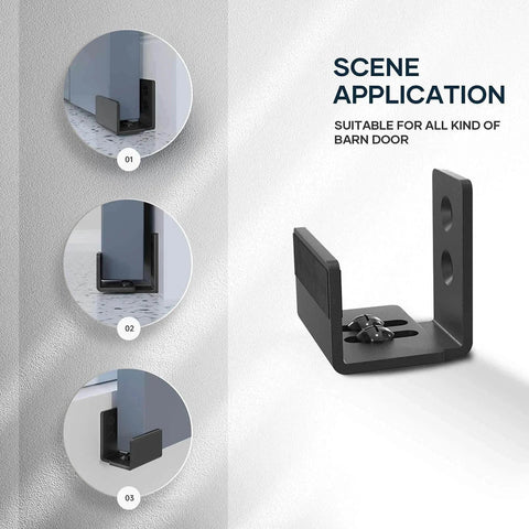 Sliding Barn Door Bottom Floor Guide,U Shape,Flexible Adjustable Fit Distance,Flush Flat Bottom Design,Wall Mount System,Black
