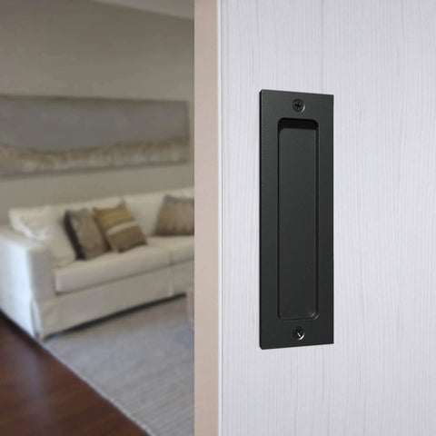 7 Inch Sliding Barn Door Handle Flush Pull For Sliding Doors Cabinets Closets And Drawers Black Set Of 2 Heavy Duty Satin