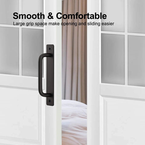 Barn Door Handles 2 Pack Sliding Door Handle 5" Hole Center Barn Door Handles Black Cabinet Handles on white door in room
