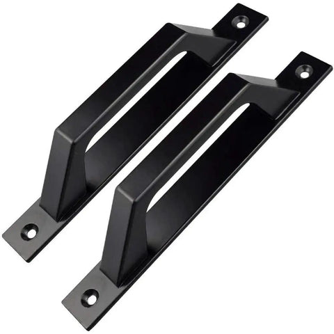 Sliding Barn Door Handle For Wooden Doors 19.6 Cm Long, Antique Two-Piece Door Pull In Matte Black Finish, front view.