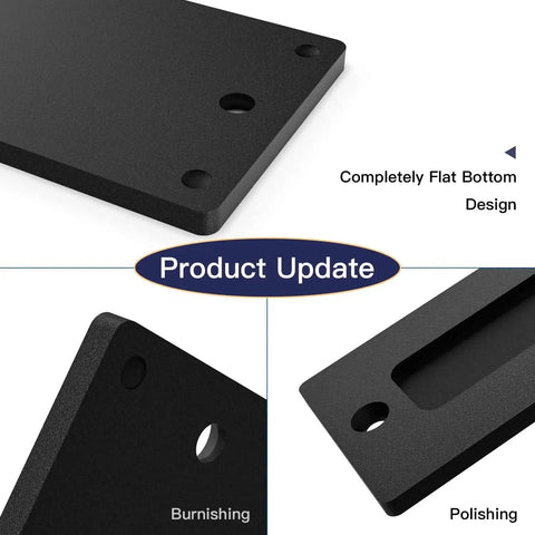 Close-up of 7 Inch Black Barn Door Handle Finger Pull Set showing flat bottom design and rust-resistant finish.