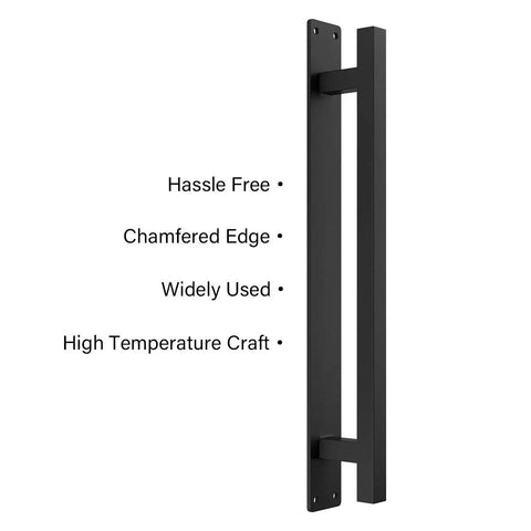 Rustic Barn Door Handle For Sliding Doors, Heavy Duty Long Base Gate Pull, Solid Steel With Frosted Black Finish, shown front view