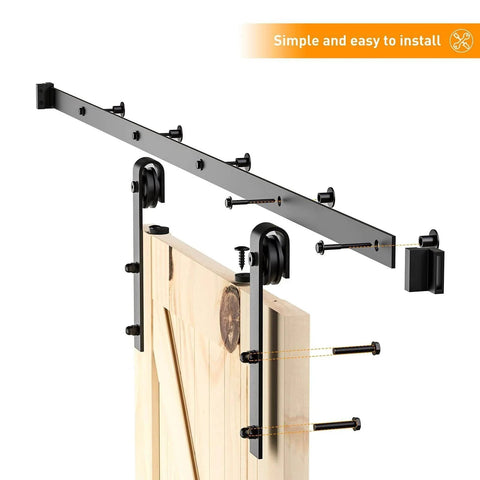 8 FT Sliding Barn Door Hardware Kit Heavy Duty-Smoothly and Quietly- Easy to Install with Door Hook and 2 Handles - Black J Shape Hanger