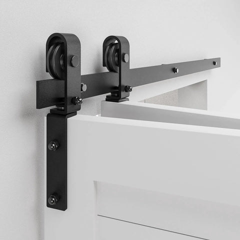36" Bi-Folding Sliding Barn Door Hardware Track Kit, Side Mounted Black Roller for Double 16" Bifold Doors, Easy Install