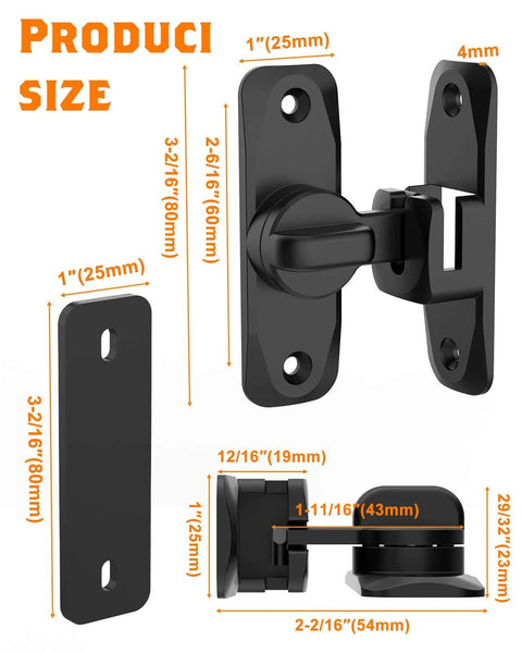 Dimensions of 90/180 Degree Barn Door Lock, Small Flip Gate Latches Hardware, Security Sliding Door Latch Lock in black