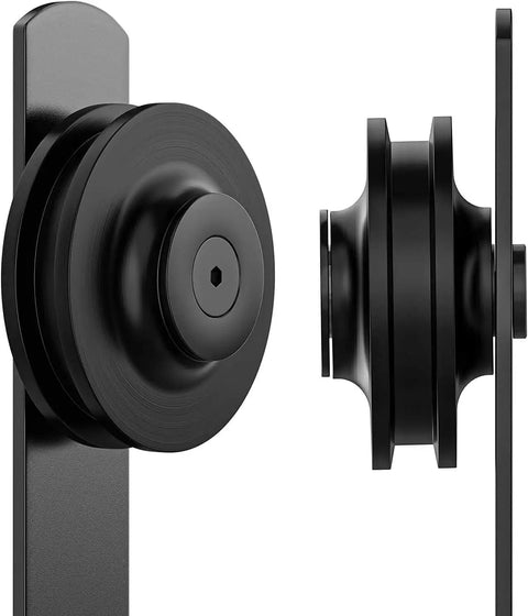 Black Barn Door Rollers With Silencer Design, Heavy Duty 350 Lb Capacity For 1 3/8 To 1 3/4 Inch Thick Doors, Carbon Steel Hangers And Quiet POM Wheels, 2 Pack
