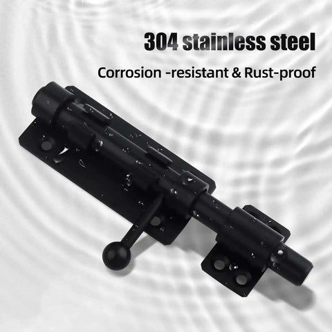 Built Tough Heavy Duty 6.3 Inch Barrel Bolt Latch Sliding Gate Lock 304 Stainless Steel Black Finish with water droplets