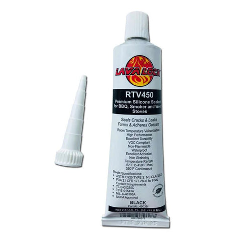 Black Food Safe BBQ Adhesive For High Temperature Grills Smokers And Wood Stoves 3 Oz RTV Silicone Sealant with nozzle cap