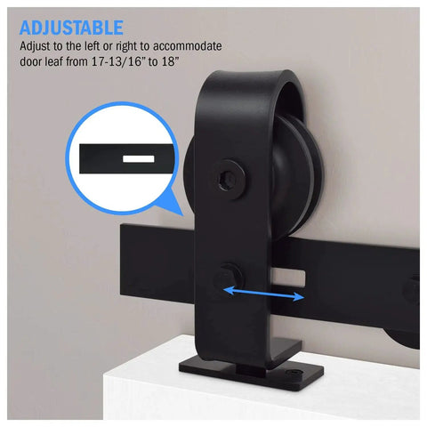 Hardware Kit Only For Top Mounted Sliding Bifold Barn Door In Black Finish 75 Five Eighths Inch Track Durable Steel Construction Includes All Mounting Hardware Door Panels Not Included Easy Installation For Garage Or Interior Barn Door Projects - close-up of adjustable roller