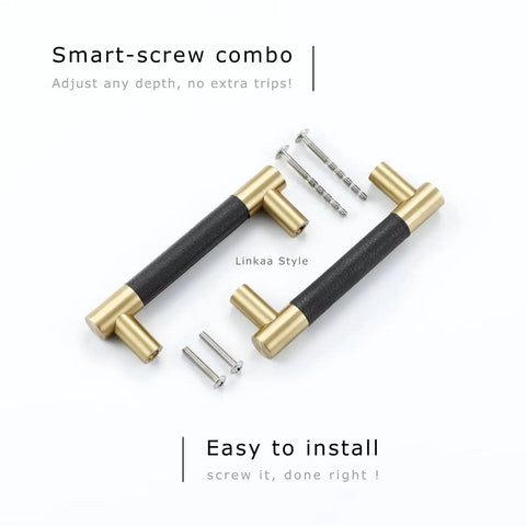 Ten Pack Black Brass Kitchen Cabinet Handles And Drawer Pulls Brushed Gold Finish shown with included screws