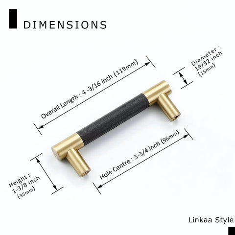 Dimensions diagram of Ten Pack Black Brass Kitchen Cabinet Handles And Drawer Pulls Brushed Gold Finish Modern Hardware for vanity.