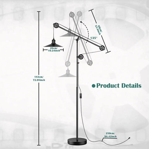 Industrial Adjustable Floor Lamp For Living Room With Pulley System Modern Farmhouse Tall Standing Reading Lamp In Blackened Bronze Vintage Style Task Lamp For Bedroom And Office Rustic Industrial Decor