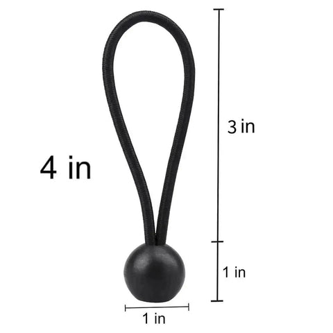30 Pack Heavy Duty Bungee Cords 4 Inch Black Rubber Core 4mm Thick Weather Resistant Tie Down Straps close-up with measurements