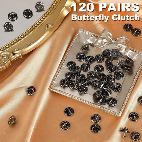 Silver Butterfly Clutch Tie Tacks Pins For Craft Making 120 Pairs Metal Locking Replacement Backing With 4mm Width Blank Pins In Black