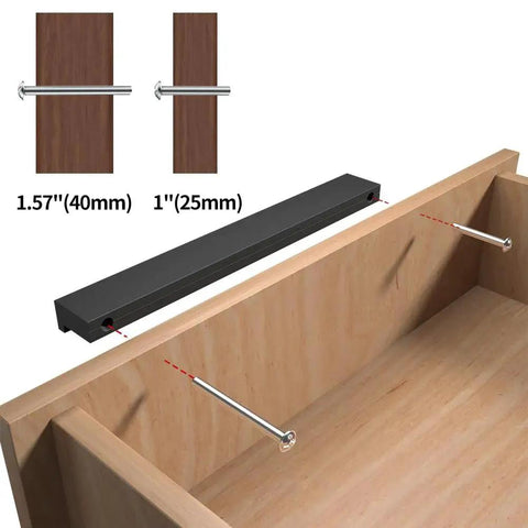 Installation diagram for 5 Pack 192mm Center Hole Tilted Black Cabinet Handles L Rectangle Aluminum Alloy Pulls on wooden drawer