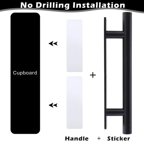 2 Pack Self Adhesive Cabinet Handles And Drawer Pulls, ABS Plastic Push Peel And Stick Door Handles For Cabinets, Black Finish