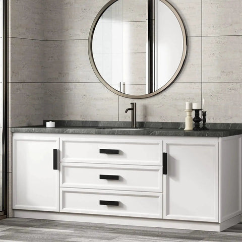 White bathroom vanity with Ten Pack Black 3 Inch Cabinet Handles Finger Pulls Edge Pulls For Cabinets And Drawers Aluminum Alloy Flat Hidden Hardware