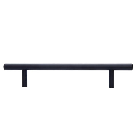 Euro Bar Cabinet Pull Handle Flat Black Finish Three Eighths Inch Diameter Eight Point Six Nine Inch Length Center To Center Six Point Three One Inch