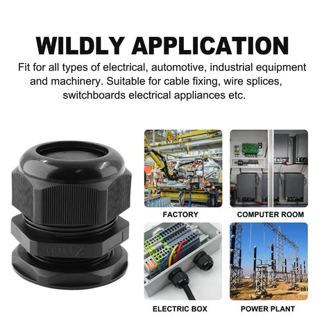 Two Pack 1-1/2 NPT Cable Glands Waterproof Connectors Adjustable 31-37mm IP68 Nylon Joints With Gaskets PA66 Construction