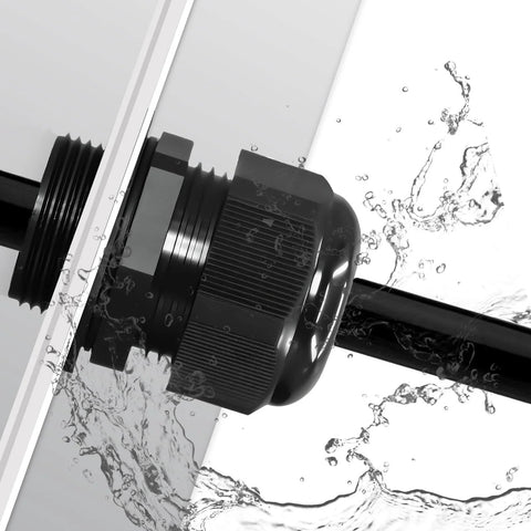 24 Piece Black Adjustable Cable Glands One Half Inch NPT IP68 Waterproof Electrical Connectors Nylon Cord Grips Installed