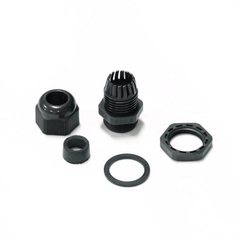 PG13.5 Waterproof Cable Gland Connector Black Adjustable IP68 M20 Plastic Cable Gland With Locknut And Rubber Ring For 6 And 12mm Wire Nylon PA66 UV Resistant And Durable Outdoor Industrial Use parts displayed