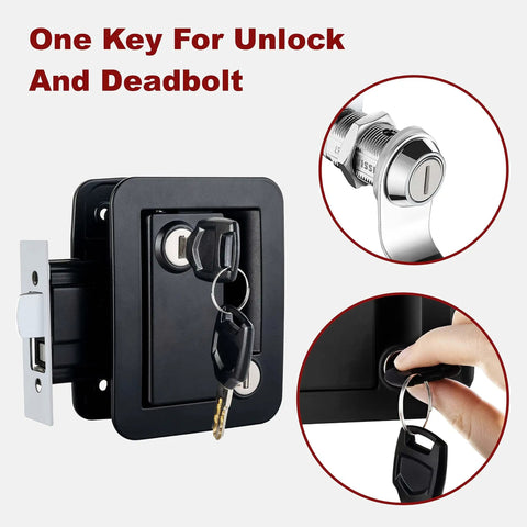 Camper Door Lock And One And One Eighth Inch Cam Lock Set With Deadbolt Lock For RV Entry Side Door Handle, Black