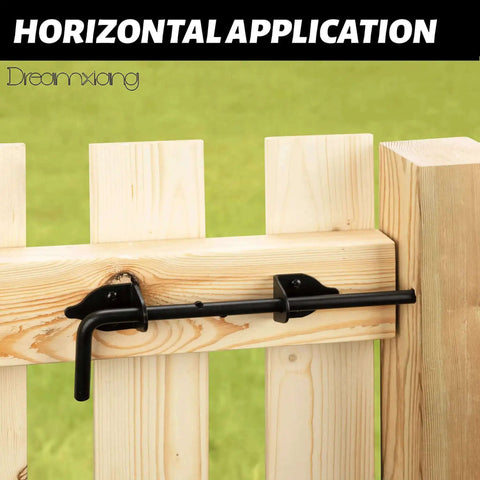 12 Inch Heavy Duty Cane Bolt Gate Drop Rod Ground Latch installed on wooden fence for horizontal application