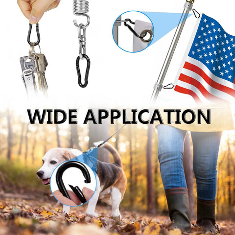 Black M4 Carabiner Clips Set Of 8 used for keys, flagpole, and pet leash in outdoor settings