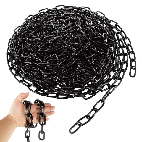 Coiled 1/3'' x 16.4 ft black chain, carbon steel heavy duty chain link. Used for porch swings, fence and security lock applications.
