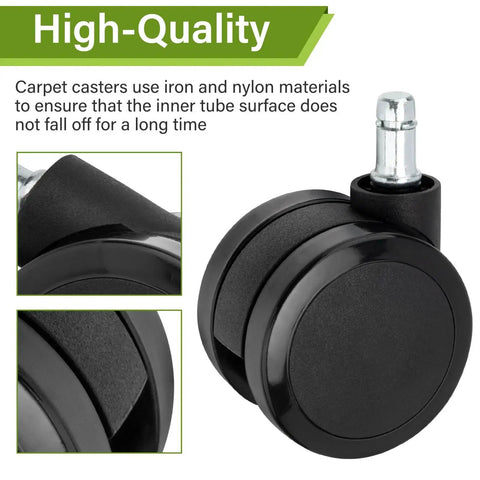 Close-up of 2.5 Inch Carpet Casters For Office Chairs Compatible With Aeron Embody Mirra SAYL And Setu Chairs Black Set Of 5 Smooth Quiet Rolling Durable Swivel Wheel Replacement