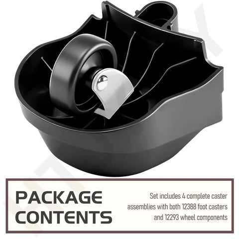 Close-up of black caster part from 4 Pack Foot And Wheel Vacuum Caster Replacement Kit 12388 12293 for Wet Dry Vacuums