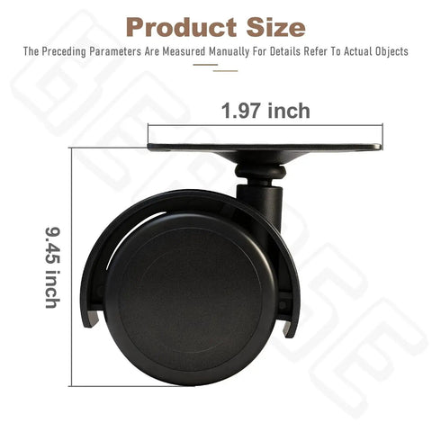 Side view of black 40 Mm Wheel And Plate Assembly For Vacuum D4 D4C SE E E2 Series Dollie Cart Castor Wheels With One And A Half Inch Wheel Diameter