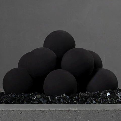 12-Pack Black Ceramic Fire Balls on fire glass bed for Natural Gas or Propane Fires in Fireplace or Fire Pit, Decorative Landscaping