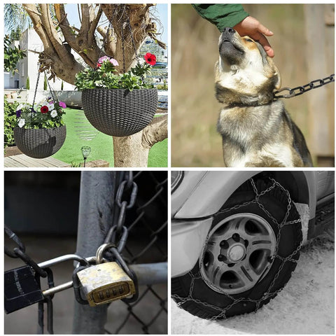 Various uses of ✝️ 1/5'' x 26.2Ft Long Black Chain Link Heavy Duty Porch Swing Chain, Carbon Steel Coil Chain for Hanging and Security