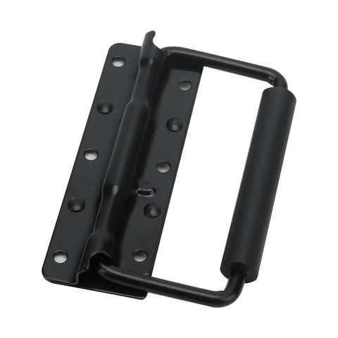 10 Pack Black Spring Loaded Case Handles Folding Surface Mount Chest Handles With Rubber Grip For Flight Cases And Cabinets 124 By 80 Millimeter Durable Iron Construction Rust Resistant Finish Indoor And Outdoor Use