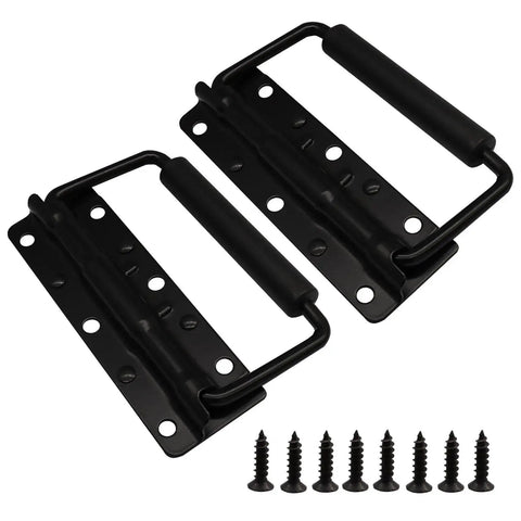 3 Pack Spring Loaded Chest Handles 4.9 Inch Heavy Duty Surface Mount Stainless Steel With Rubber Grip Folding Handle For Tool Boxes Trunks And Storage Boxes Chrome Plated Finish For Extra Durability shown with screws