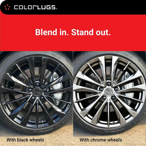 Vinyl Lug Nut Covers Black Flexible Fit For 21 To 23 Mm Lug Nuts Pack Of 25 Includes Deluxe Extractor Made In The USA shown on wheels