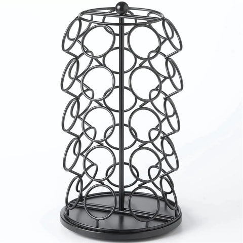 Rotating Coffee Pod Carousel For K Cups Holds 35 Pods Spins 360 Degrees Lazy Susan Platform with modern black finish.