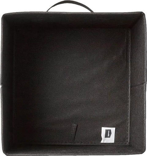 Top view of a fabric storage bin, part of six collapsible fabric storage bins with sturdy handles for closets, shelves, and offices.
